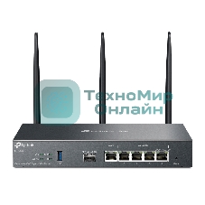 VPN-маршрутизатор TP-Link ER706W Omada с гигабитными портами и поддержкой Wi-Fi AX3000, 1 гиг. SFP WAN/LAN, 1 гиг. RJ45 WAN, 4 гиг. RJ45 WAN/LAN, USB 3.0, до 574 М/с на 2,4 ГГц + до 2402 М/с