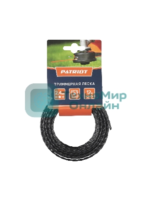 Леска PATRIOT D 2,4 мм L 12 м (скрученный квадрат, черный) 240-12-5, картонный подвес