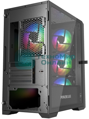 Компьютерный корпус Powercase Alisio Micro X4B V2, Tempered Glass, 4х 120мм ARGb fans, ARGb HUB, черный, mATX (CAMCXB-A4)