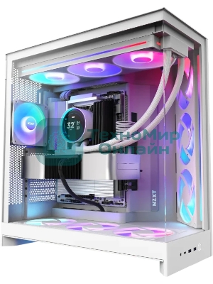 Компьютерный корпус без блока питания Case NZXT H9 Flow RGb+ (2025), Midi-Tower, TG, 6x140мм RGb + 1x120мм RGb, 2xUSB-A 3.2 + 1xUSB-C 3.2, E-ATX, ATX, mATX, mITX белый