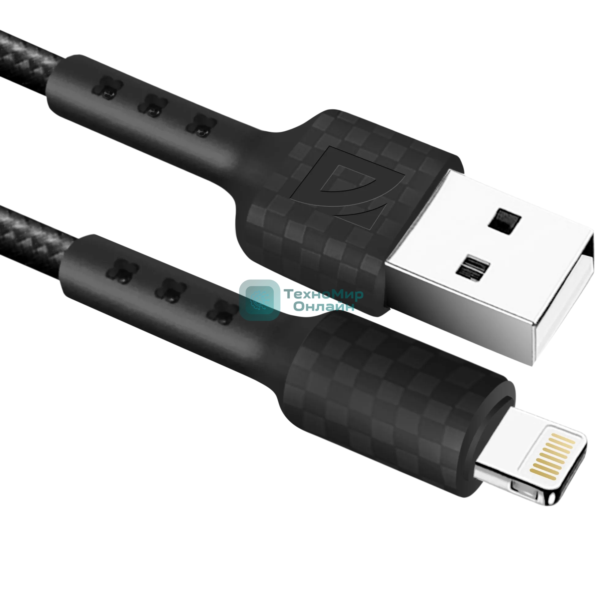 Кабель Defender F181, USB 2.0 (AM) - Apple Lightning (M), 1 м, 2.4А, нейлоновая оплетка, черный.