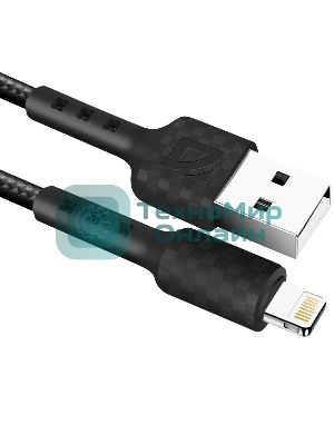 Кабель Defender F181, USB 2.0 (AM) - Apple Lightning (M), 1 м, 2.4А, нейлоновая оплетка, черный.