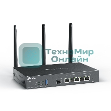 VPN-маршрутизатор TP-Link ER706W Omada с гигабитными портами и поддержкой Wi-Fi AX3000, 1 гиг. SFP WAN/LAN, 1 гиг. RJ45 WAN, 4 гиг. RJ45 WAN/LAN, USB 3.0, до 574 М/с на 2,4 ГГц + до 2402 М/с