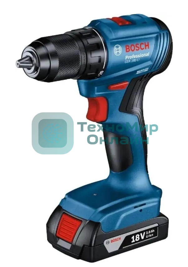 Дрель-шуруповерт аккумуляторная Bosch GSR 185-LI, 18В, 2 АКБ, Кейс