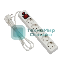 Сетевой фильтр Гарнизон ECL-5-W-1.4, 5 р, 10А, 1.4 м, ур.защиты 4, белый, пакет