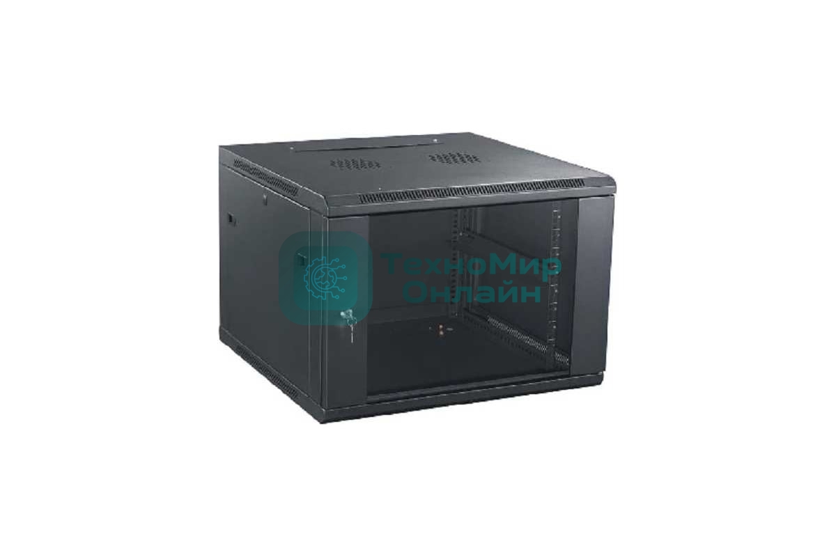 Шкаф телекоммуникационный настенный NEOMAX 9U (600х450), стеклянная дверь, замок-ключ (3 шт), разборный, цвет черный (1 коробка) NCB-WM9U-6045GK3-100-BK