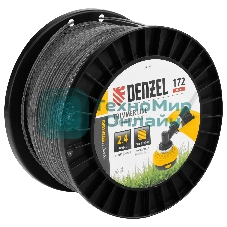Леска для триммера Denzel двухкомпонентная, зубчатый квадрат, 2,4 мм х 172 м, на DIN кат. EXTRA CORD
