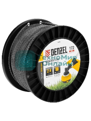 Леска для триммера Denzel двухкомпонентная, зубчатый квадрат, 2,4 мм х 172 м, на DIN кат. EXTRA CORD