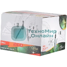 Циркуль Deli EG30404, корпус ассорти, металл, в комплекте: линейка/транспортир/2 угольника/карандаш/ластик/точилка