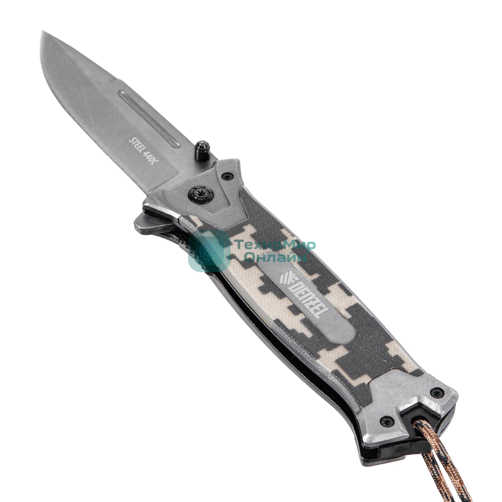 Нож складной Denzel, многоцелевой, системы Liner-Lock, с накладкой G10 на прямой рук-ке+стеклобой 79208