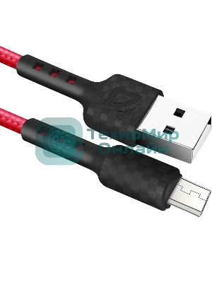 Кабель Defender F181, USB 2.0 (AM) - microUSB 2.0 (BM), 1 м, 2.4А, нейлоновая оплетка, красный.