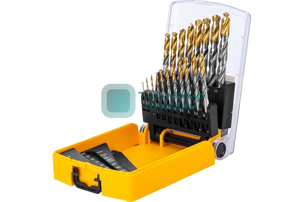 Набор сверл по металлу Denzel 1-10 мм, Р6М5-TiN, Golden Tip, 19 шт