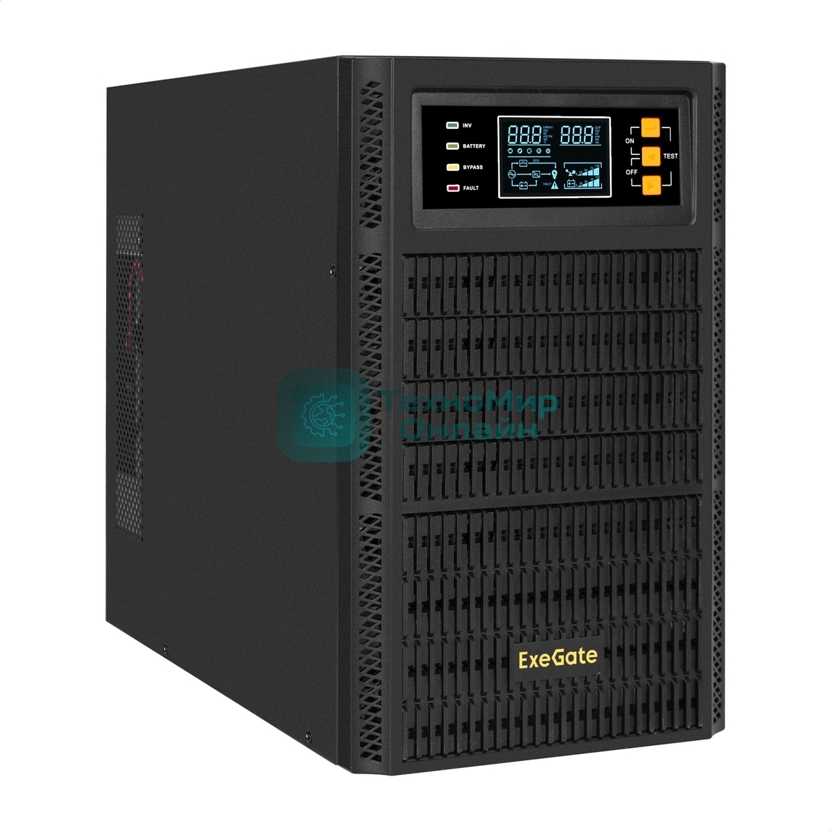 Источник бесперебойного питания On-line ExeGate PowerExpert TL-3000.72V.LCD.AVR.3SH.USB.RS232.SNMP 3000VA/3000W, On-Line, PF=1, LCD, 3*Schuko, RS232, USB, SNMP-slot, встроенные батареи 12V 7.2Ah - 6шт, возможность подключения до 4 внешних батарейных блоков 72В, Tower, металлический корпус, черный