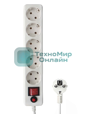 Сетевой фильтр Гарнизон EHLW-3, 5 р, 10А 5 м белый