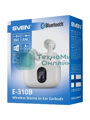 Наушники TWS SVEN E-310B белый, внутриканальные, Bluetooth, сенсорное управление, до 4 ч