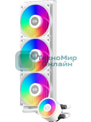 Система охлаждения Water Cooling System PCCooler DA360 Pro ARGb WH (300W, 360мм, белый, ARGb/Fans: 3x120мм, 75.8CFM, 33.7dBA, 2200RPM/Pump height 57мм, 28dBA, 3000RPM, Rad thickness 27мм/S: 1851, 1700, 1200, 20XX, 115X, AM5, AM4)