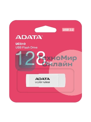Флешка USB ADATA UC310 (UC310-128G-RWH), 128Gb, USB 3.2 Gen1, R/W 100/30, белый