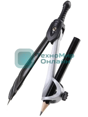 Циркуль Deli EG30404, корпус ассорти, металл, в комплекте: линейка/транспортир/2 угольника/карандаш/ластик/точилка