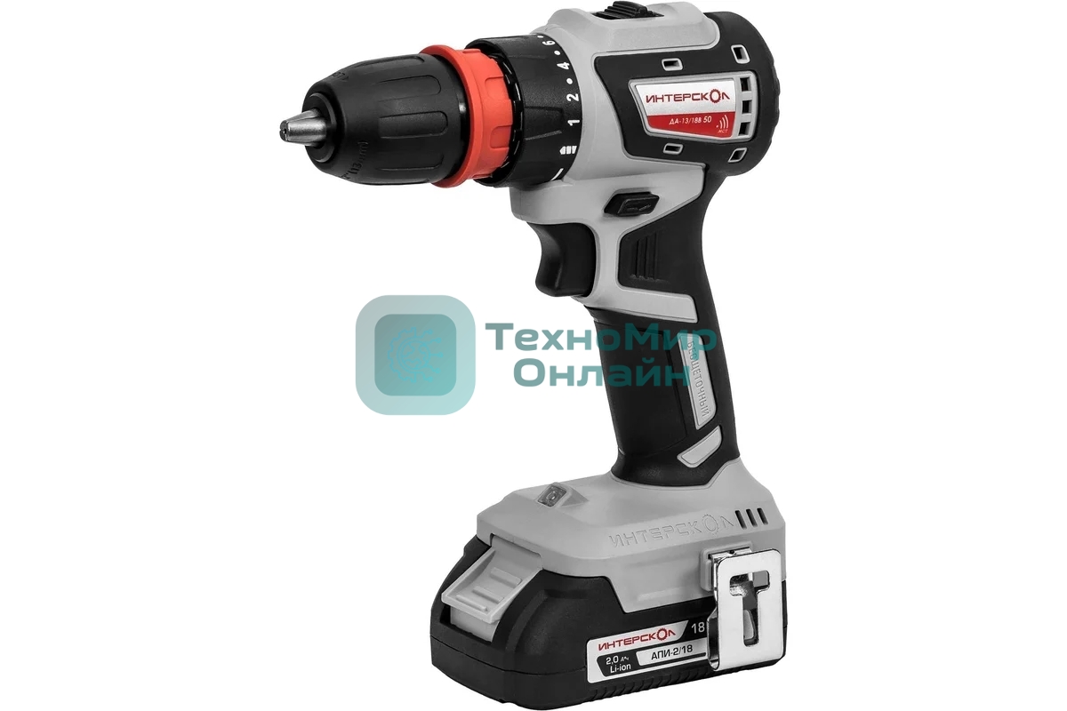 Дрель-шуруповерт ИНТЕРСКОЛ ДА-13/18В 50 КОМБИ, 18 В, 2 Ач, 50 Нм, бесщеточный