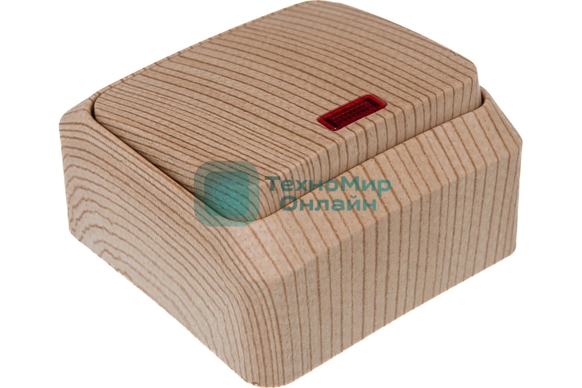 Выключатель 1-кл. ОП Этюд Дача 10А IP20 с индик. сосна SchE BA10-005D