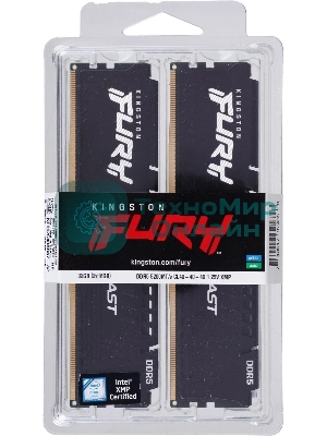 Оперативная память Kingston Fury Beast, DDR5, 32GB (2x16GB), 5200MHz, CL40, DIMM, радиатор, черный
