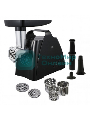 Мясорубка электрическая BQ MG1006 черный, 2100 Вт, 2.4 кг/мин, реверс, защита от перегрузки, насадки - 7