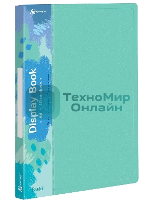 Папка с 10 прозрачными вкладками Бюрократ Pastel PAST10GRN A4, пластик, 0.5мм, торцевой карман с бумажной вставкой, мятный