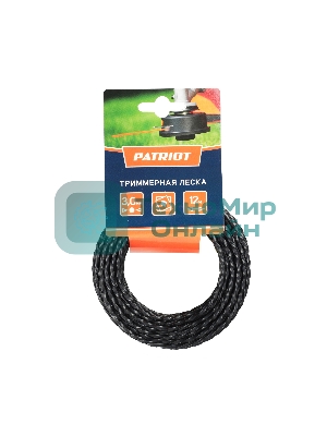 Леска PATRIOT D 3,0 мм L 12 м (скрученный квадрат, черный) 300-12-5, картонный подвес