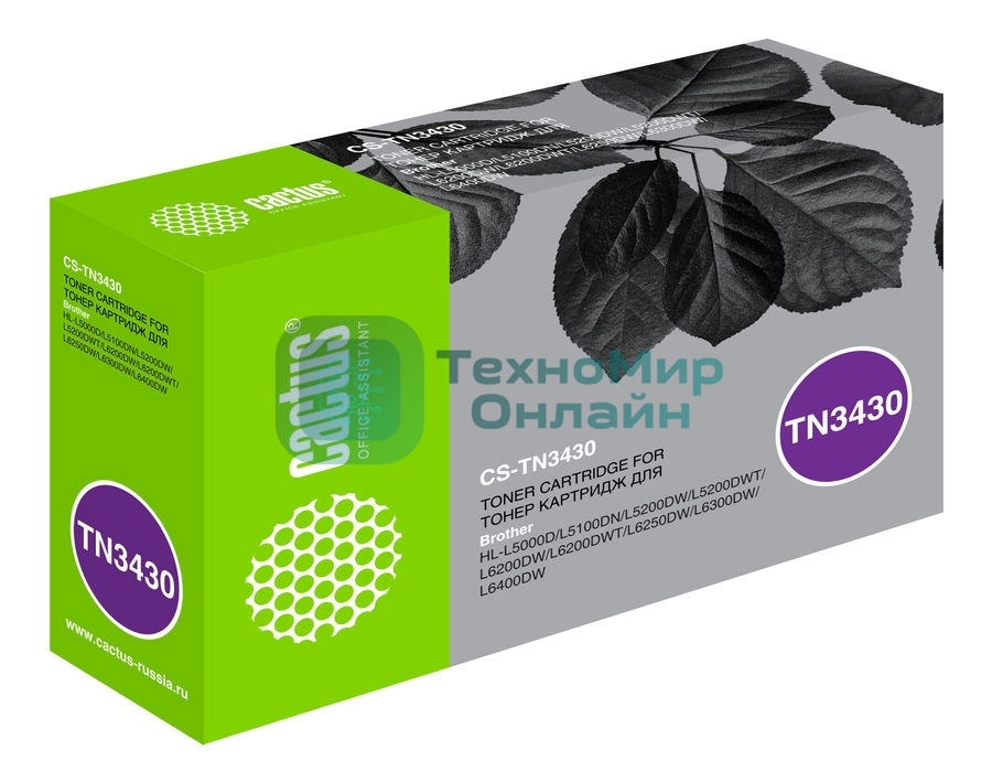 Картридж лазерный Cactus CS-TN3430 черный (3000 стр.) для Brother HL L5000/5100/5200/6250/6300/6400