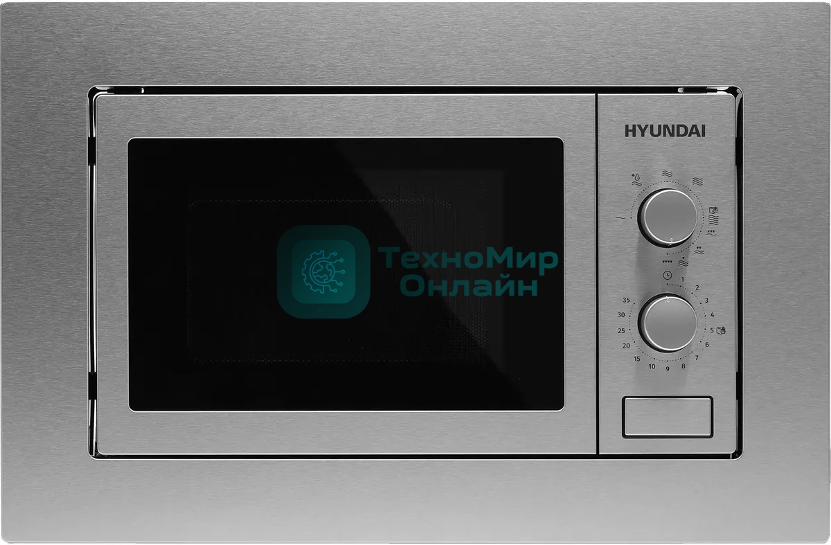 Микроволновая печь встраиваемая Hyundai HBW 2030 IX нержавеющая сталь, 20 л, 800 Вт, переключатели - поворотный механизм