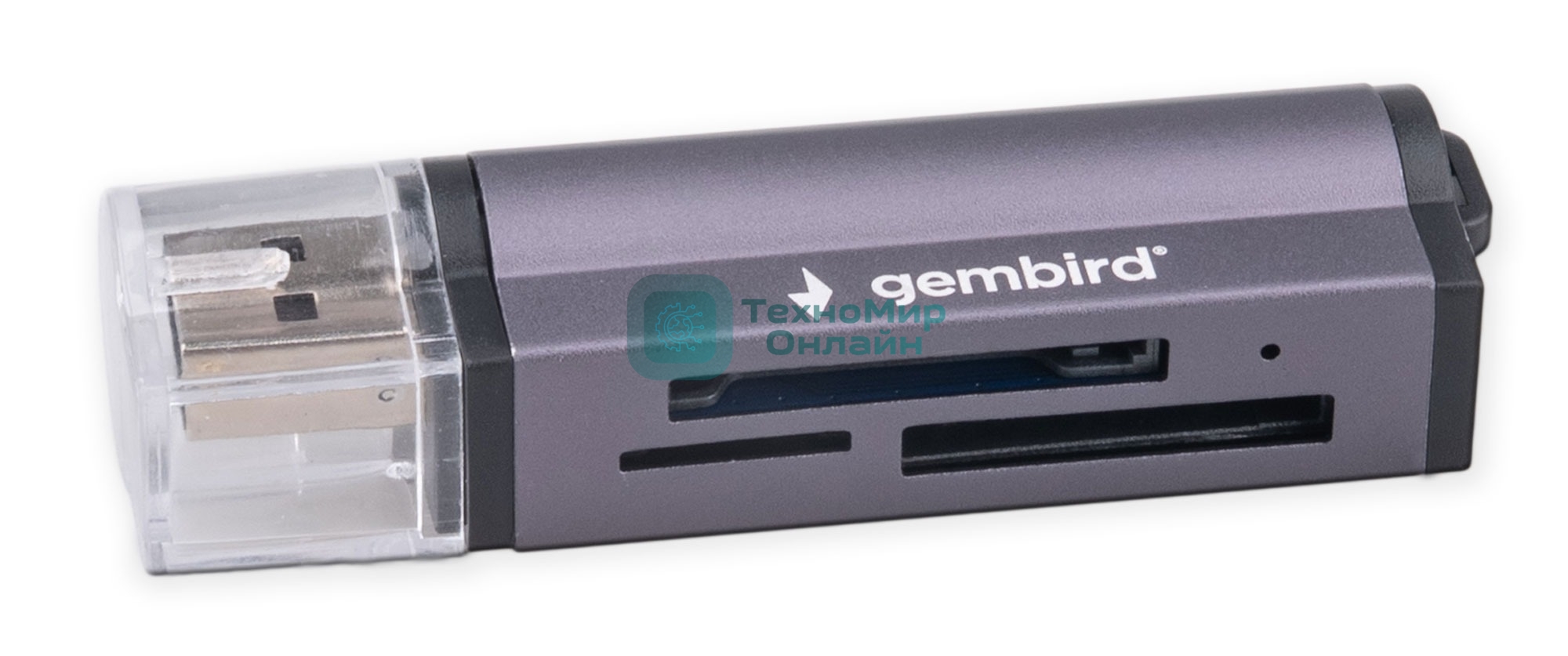 Кард-ридер Gembird FD2-MSD-5/серый/TF/Micro-SD/Micro-SDHC/Micro-SDXC/SD/MS/M2/USB 2.0/алюминий