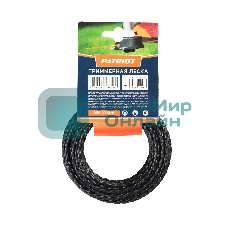 Леска PATRIOT D 3,0 мм L 12 м (скрученный квадрат, черный) 300-12-5, картонный подвес