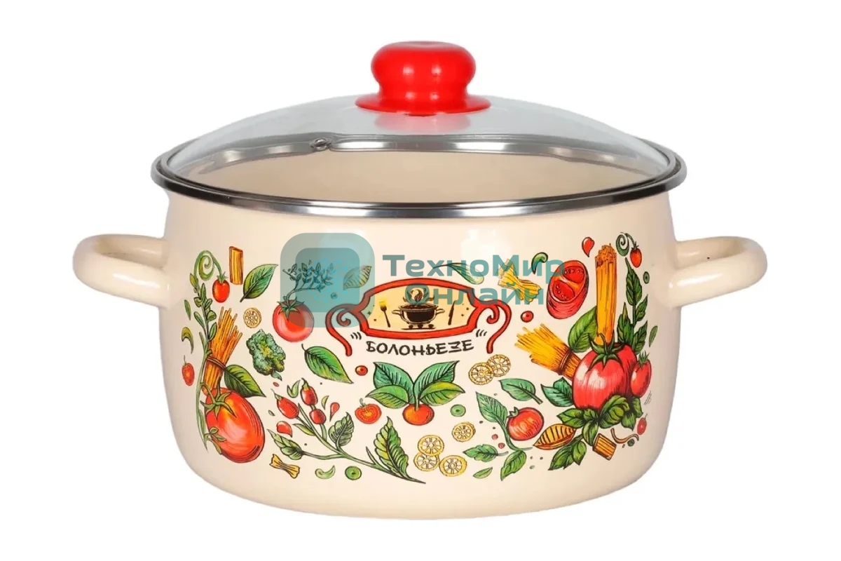 Кастрюля Appetite 1RC201S Болоньезе с крышкой, эмалированная сталь, сфер. 4 л