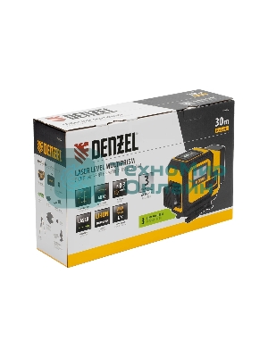 Лазерный уровень мультипризменный Denzel DLV-360-3T, 30 м, зеленый луч, Li-Ion 2,4 Aч, штатив