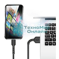 Кабель Defender F181, USB 2.0 (AM) - microUSB 2.0 (BM), 1 м, 2.4А, нейлоновая оплетка, черный