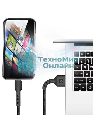 Кабель Defender F181, USB 2.0 (AM) - microUSB 2.0 (BM), 1 м, 2.4А, нейлоновая оплетка, черный