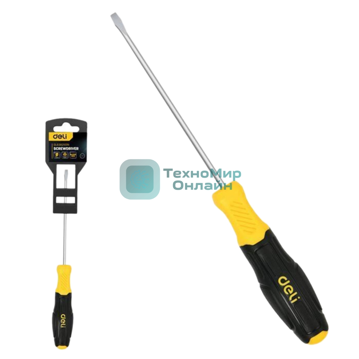Отвертка шлицевая Deli DL6382501N 8х250мм сталь Cr-V, двухкомпонентная прорезиненная рукоять