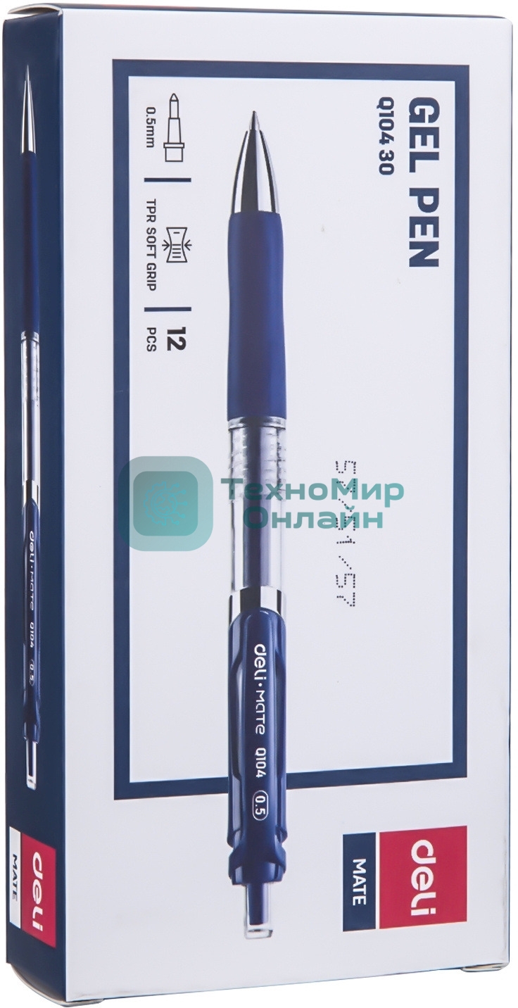 Набор ручек гелевых Deli Mate EQ10430-P автоматическая, прозрачный/синий, d=0.5мм, синие чернила, коробка картонная (12шт)