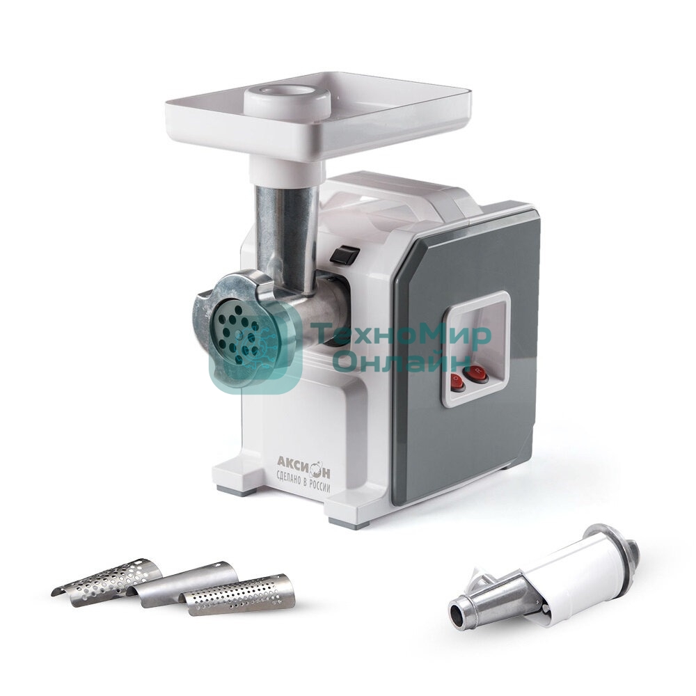 Мясорубка электрическая Аксион М43.04 белый/серый, 1900 Вт, 2.0 кг/мин, реверс, защита от перегрузки, насадки - 6