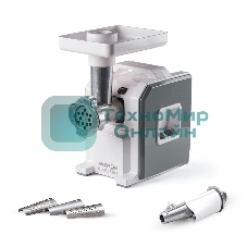 Мясорубка электрическая Аксион М43.04 белый/серый, 1900 Вт, 2.0 кг/мин, реверс, защита от перегрузки, насадки - 6