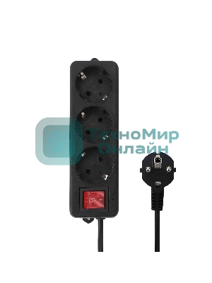 Удлинитель Гарнизон EL-NB-G3-B-3 3р 10А 3 м с выключателем и заземлением, черный