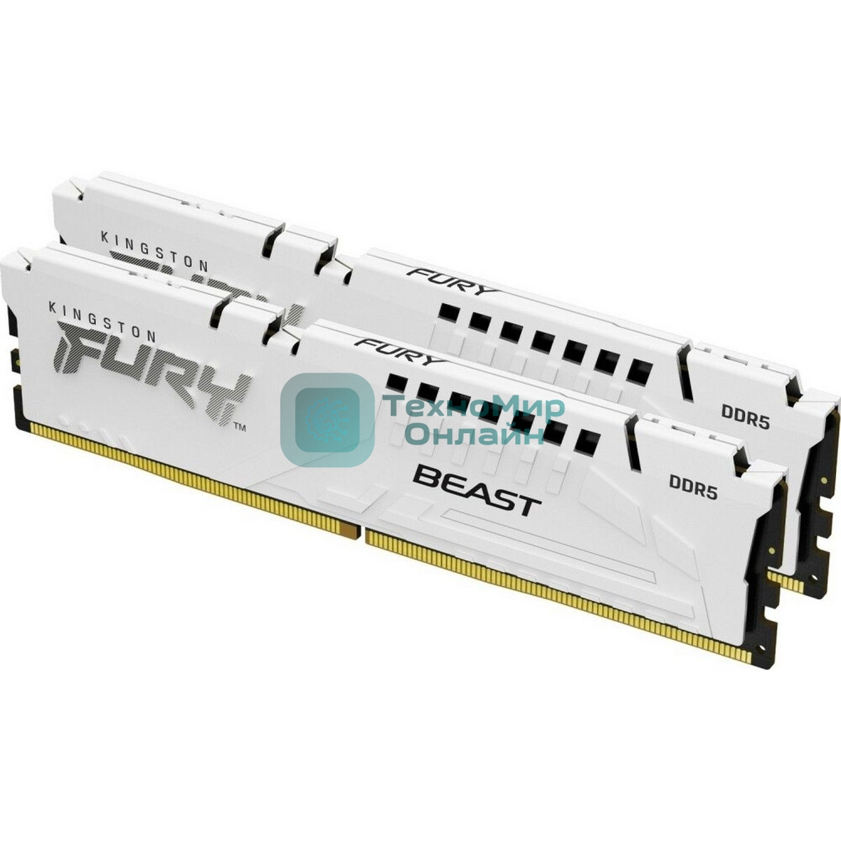 Оперативная память Kingston Fury Beast, DDR5, 32Gb (2x16GB), 6000MHz, CL36, DIMM, с радиаторами, белый