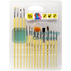 Набор кистей Silwerhof Color (набор 15шт) пони круглая №1,2,3,4,5/плоская №1/2, 1/4, 4/круглая №3,5/плоская №1/2, 4, 8/синтетика веерная №4
