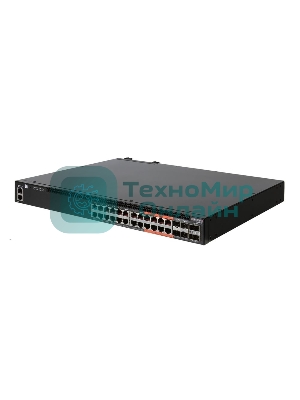 Коммутатор 4610-30P-O-AC-F Edge-corE AS4610-30P, 24-Port GE RJ45 port PoE+, last 8 ports Ultra-PoE, 960W PoE Bugdet, 4x10G SFP+, 2 port 20G QSFP+ for stacking, Broadcom Helix 4, Dual-core ARM Cortex A9 1GHz, dual 110-230VAC 600W hot-swappable PSUs, one fixed syste