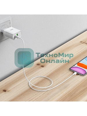 Сетевое зарядное устройство HOCO C80A Rapido 1xUSB + 1xUSB-C, 3.1A, 20W, белый