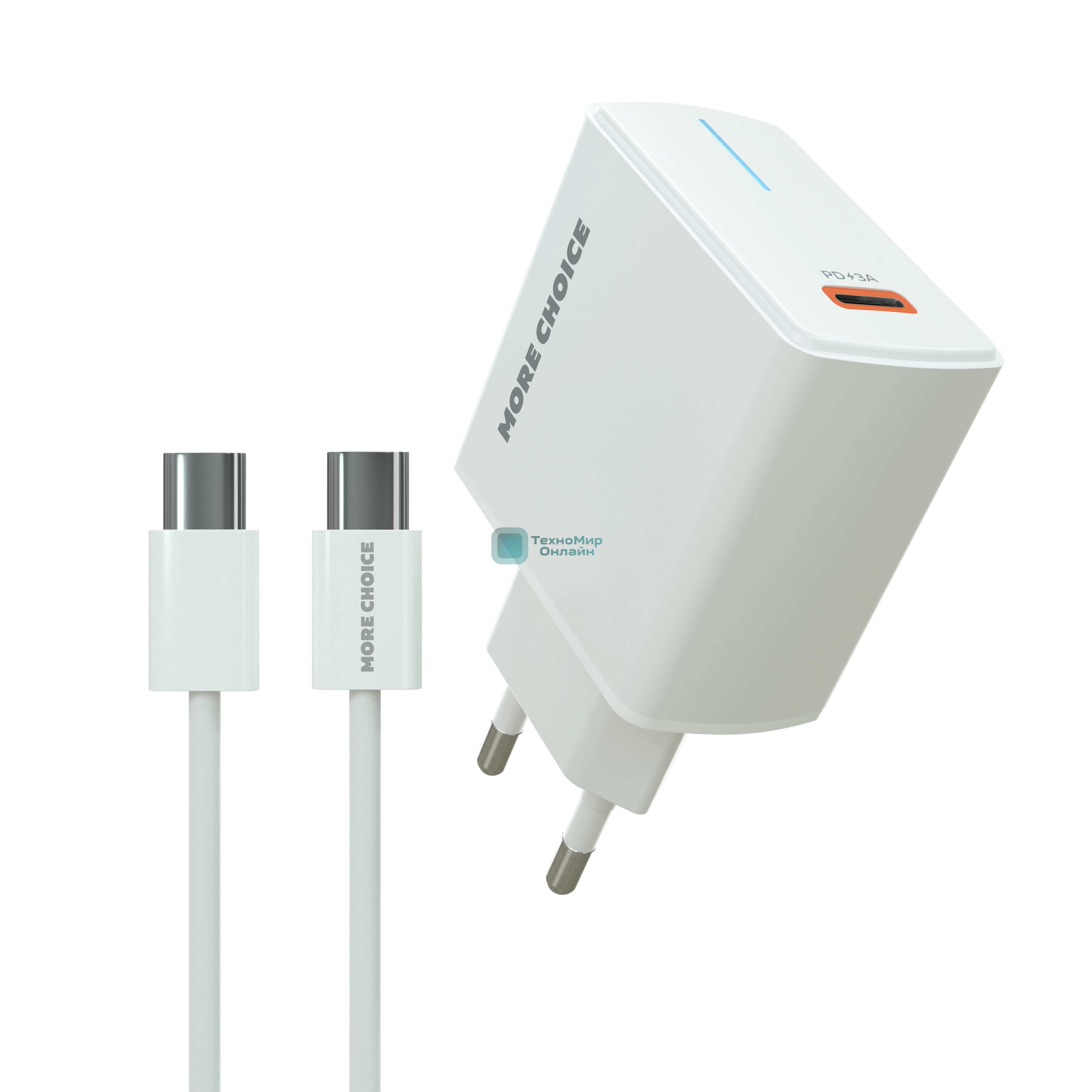 Сетевое зарядное устройство MORE CHOICE (4610196408915) NC60a 1USB-C 3.0A PD 20W быстрая зарядка для Type-C, белый