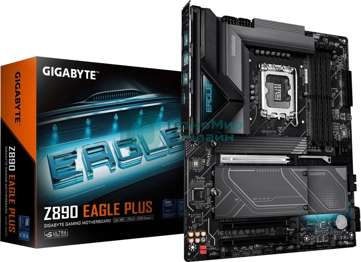 Материнская плата Gigabyte Z890 EAGLE PLUS, LGA 1851, Intel Z890, 4xDDR5, 4xSATA, 4xM.2, 1xPCIe 5.0 x16, 2xPCIe 4.0 x16, 1xDP, 1x2.5Gb LAN, 1xUSB-C 40Gbps (USB4), 2xUSB-A 10Gbps, 3xUSB-A 5Gbps, 4xUSB-A 2.0, 3x3.5 мм + S/PDIF оптический, 7.1, с подсветкой, ATX