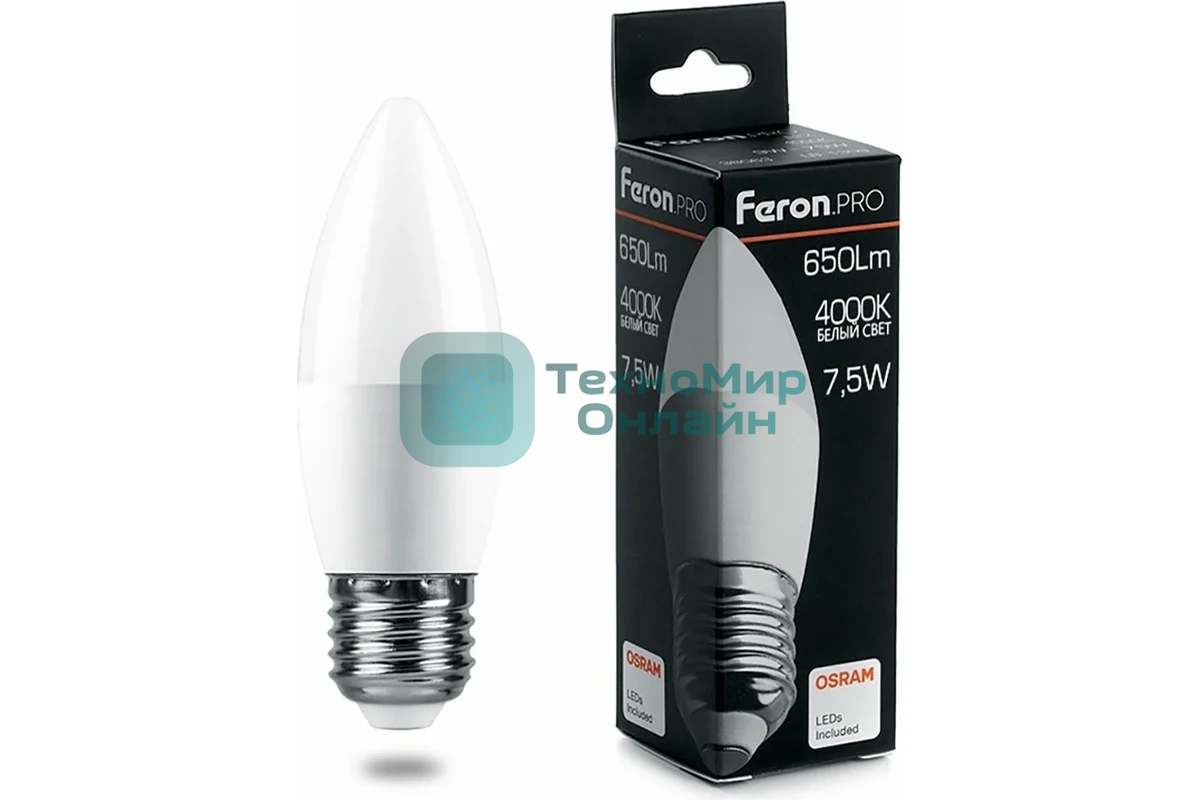 Лампа светодиодная Feron PRO LB-1307 7.5Вт Е27 белый матовая свеча