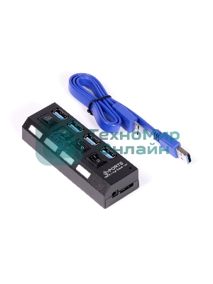 USB-хаб Smartbuy (SBHA-7304-B) USB 3.0 хаб + выкл., 4 порта, черный