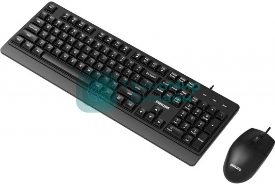 Комплект клавиатура+мышь Philips SPT6247 проводной, USB, 1600 DPI, чёрный